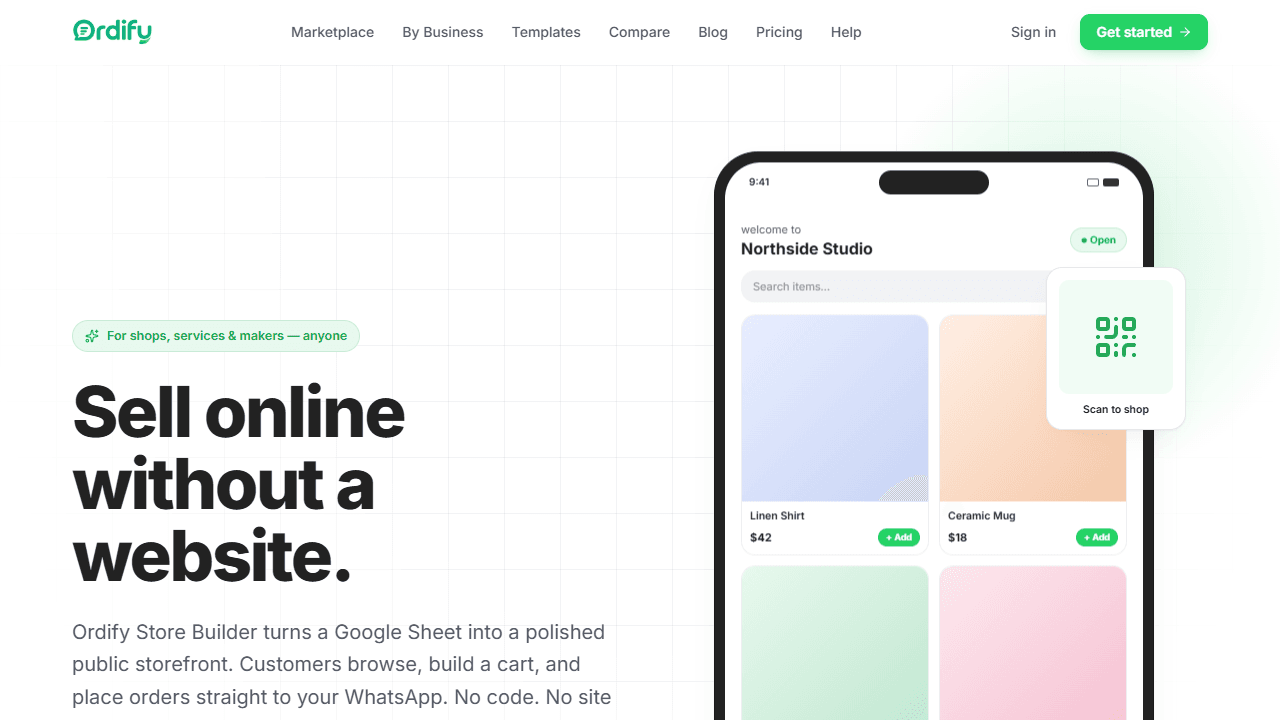 Screenshot of Ordify Store Builder